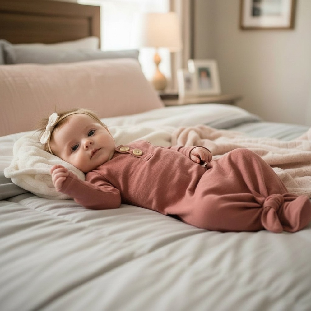 Nightgown 100% Linen Baby 6M‎ Knot Tie Pink Unisex Henley Mom and Pop's Kids